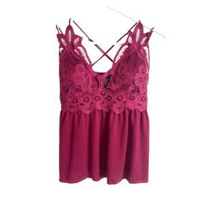 Rue 21 Burgundy Lace Sleeveless Peplum Top padded Boho Romantic Size Small